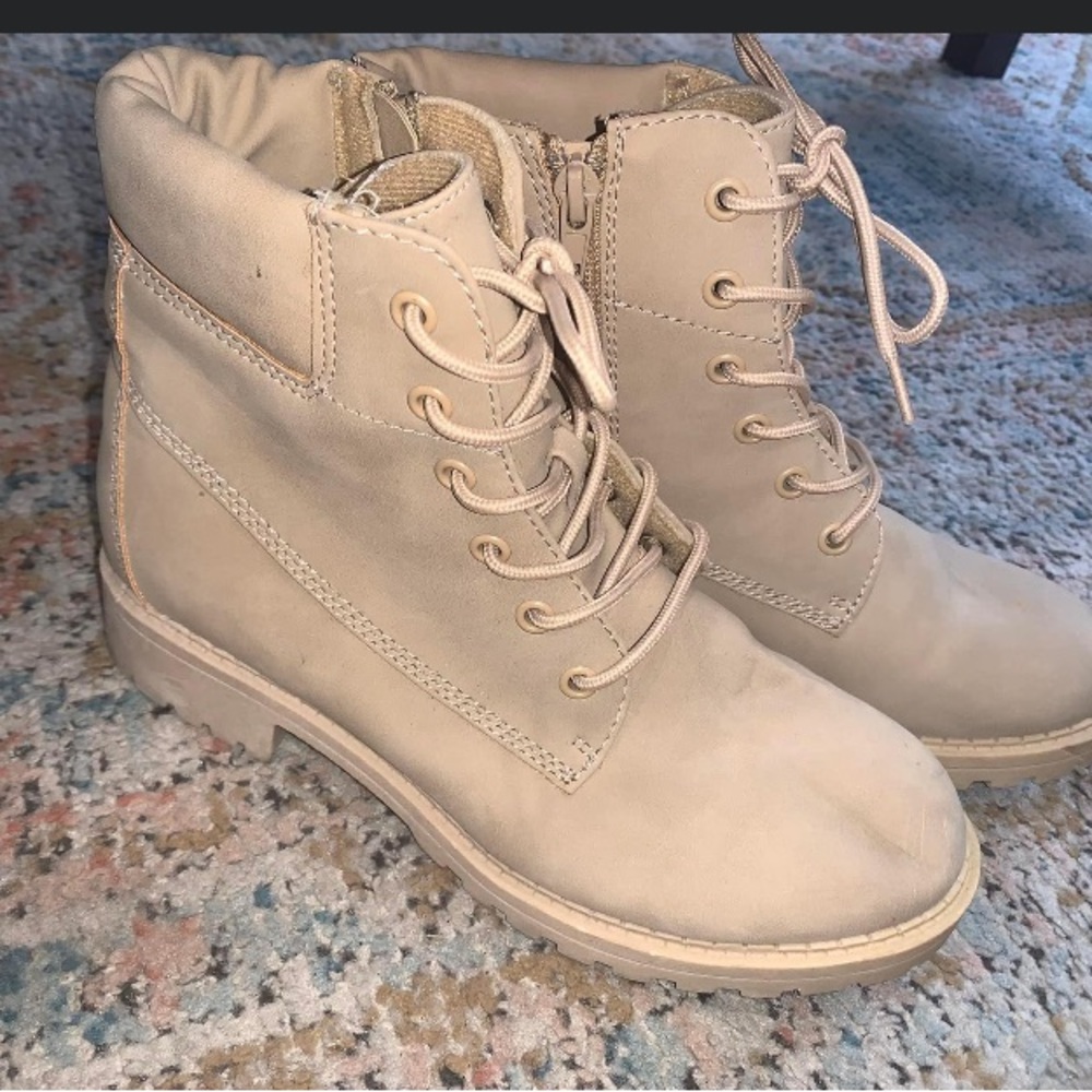 Cream combat boots